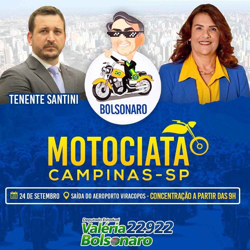 Você está visualizando atualmente Valéria Bolsonaro e Tenente Santini convidam para motociata com o Presidente em Campinas